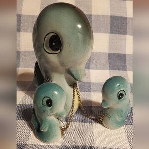 Ceramic Japan Chain Dolphin Family Figurine Set